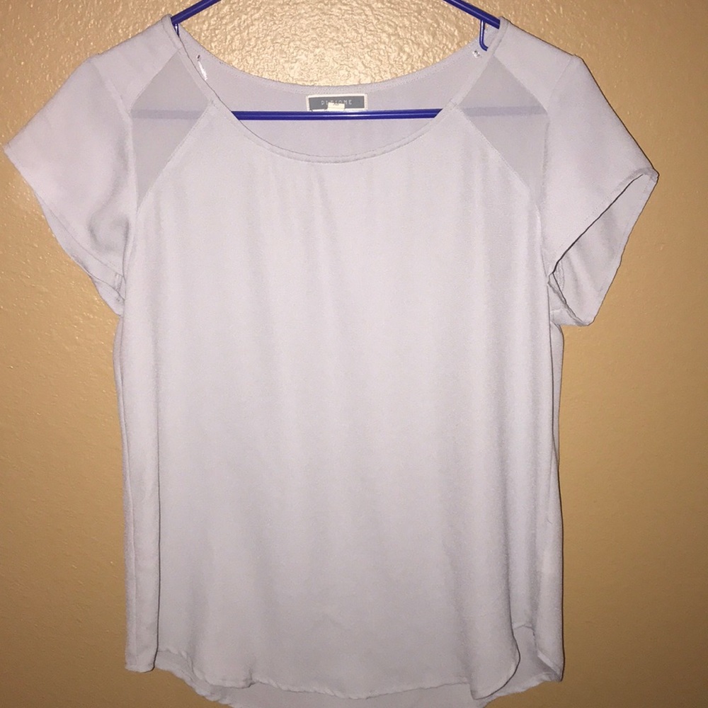 professional grey blouse with sheer inserts!
